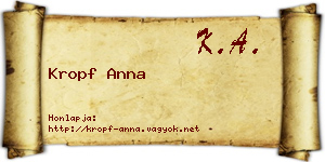 Kropf Anna névjegykártya